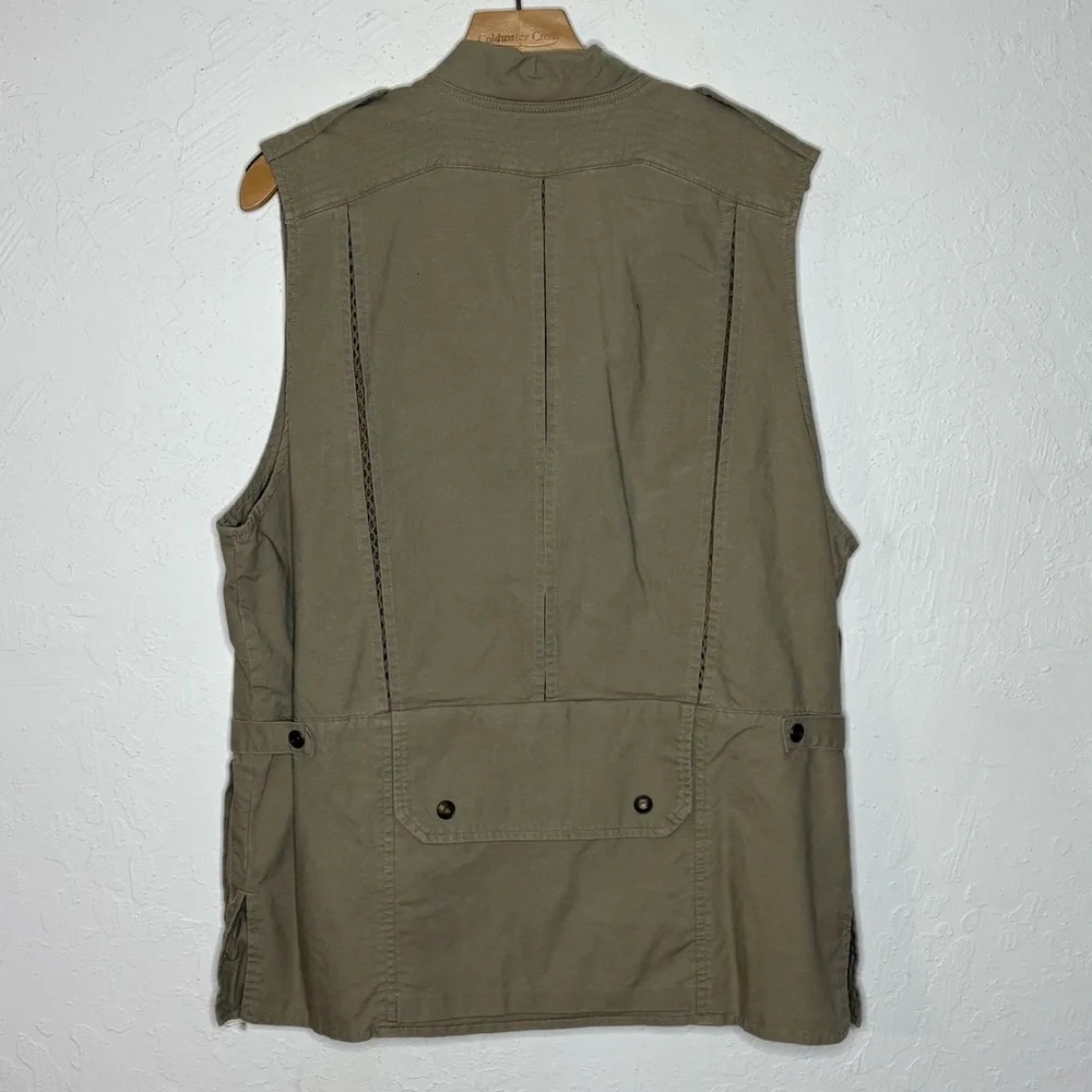 Vtg‎ Banana Republic Safari Vest Sz S Full Zip Multi Pockets Travel Khaki Vented